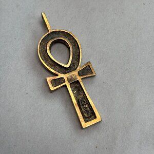 Vintage 1.5"  Brass Ankh Necklace Pendant